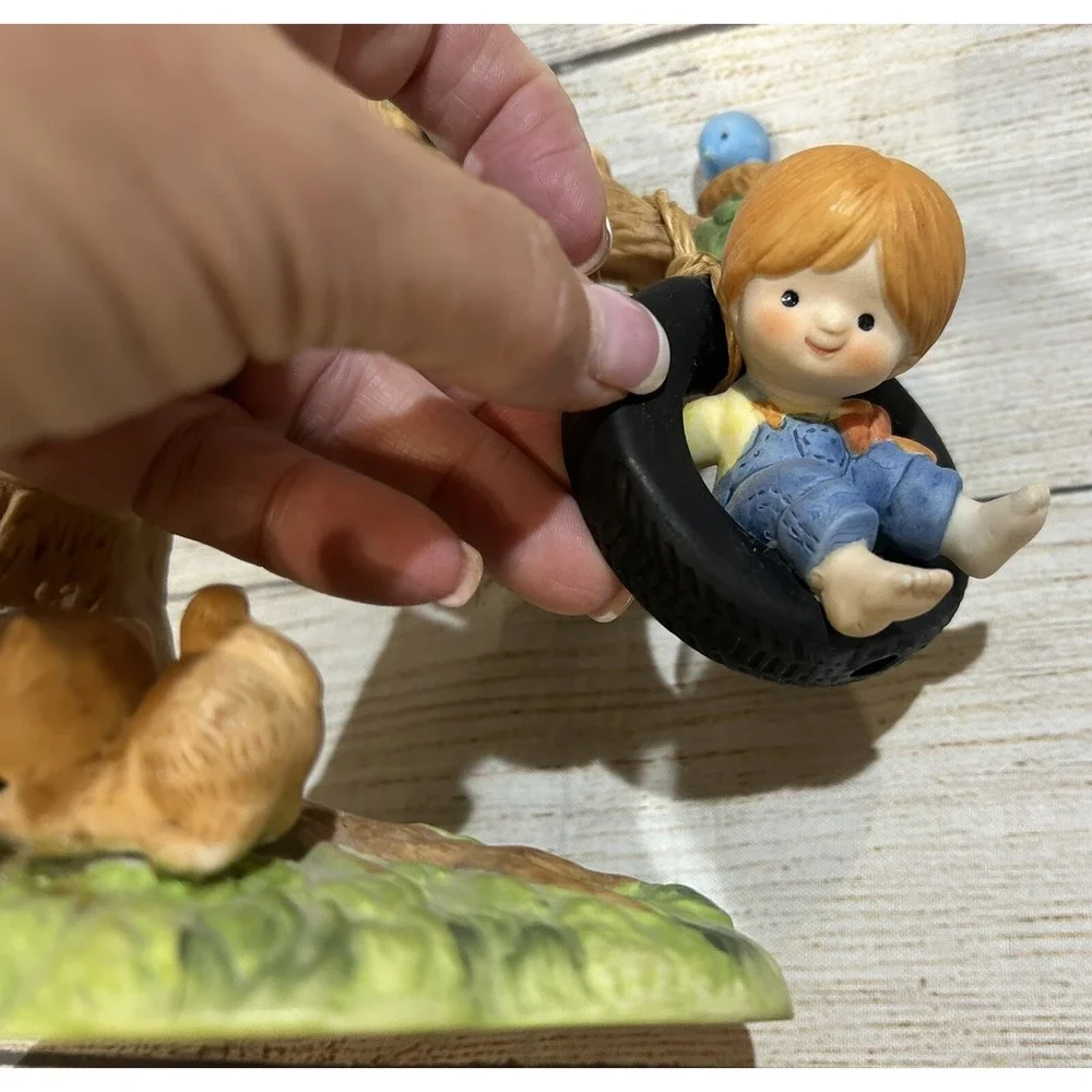 Vintage Enesco Country Cousins Katie & Scooter Playing in Tree Tire Swing Pets